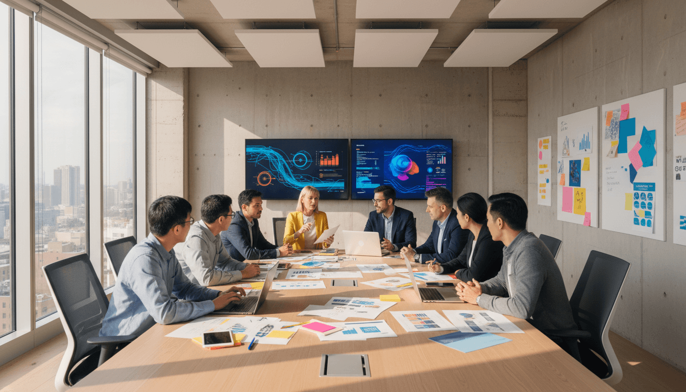 Marketing team collaborating on growth strategy